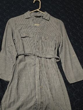 Mlle Gabrielle Blue and White Striped Shirt Dress